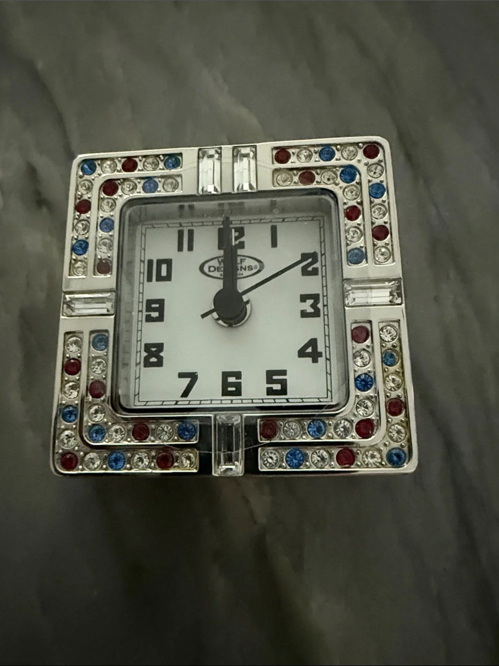 Wolf Designs Swarovski Crystal Studded Travel Alarm Clock